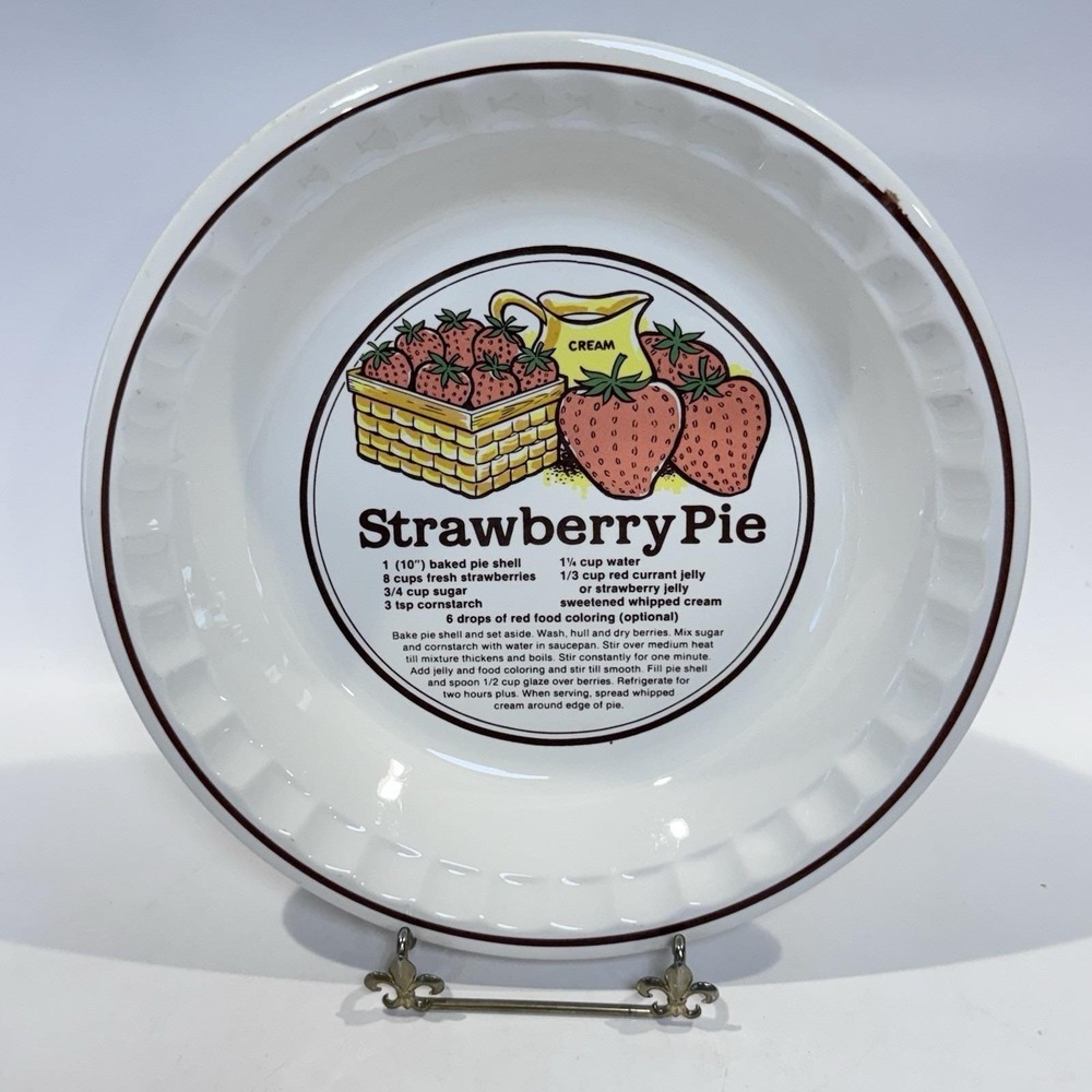 Vintage Strawberry Pie Recipe Plate 10.5" Sunnycraft Pie Bakers Korea 11011 EUC